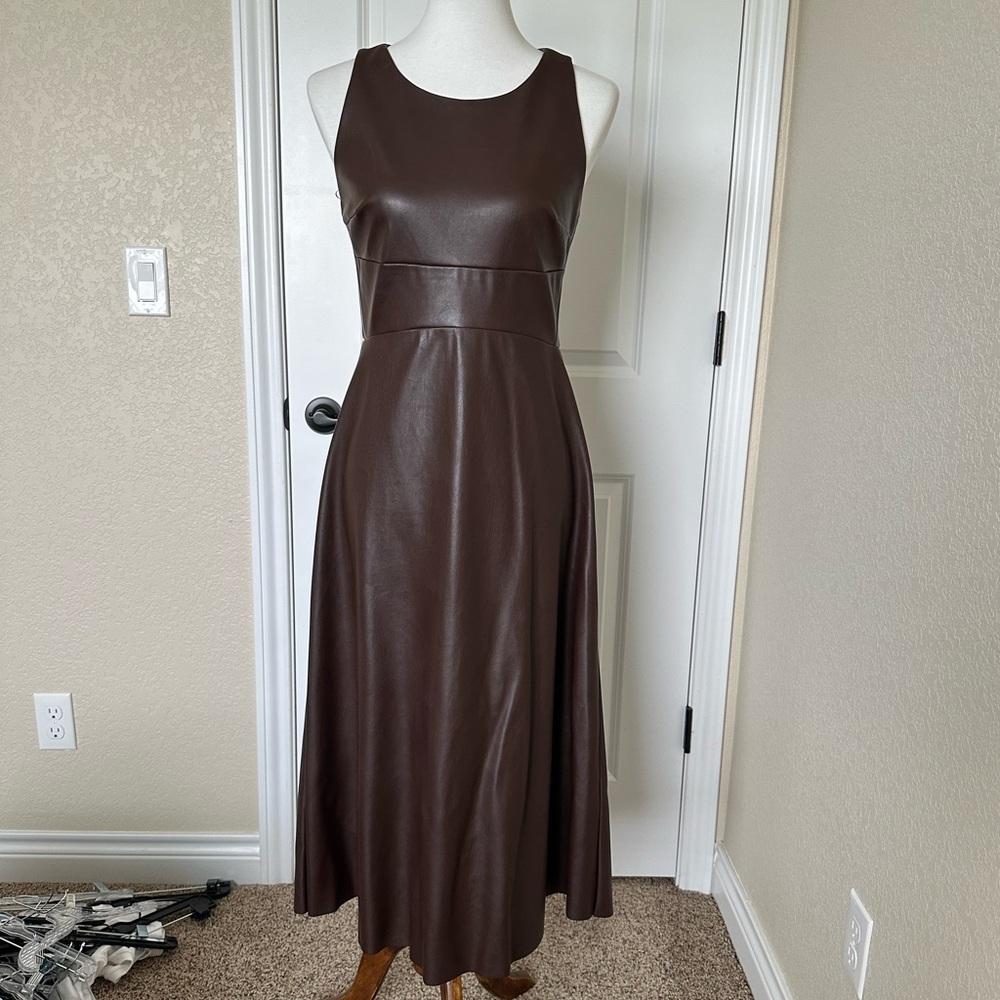 Banana Republic Faux Leather Chocolate Brown Midi Dress